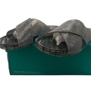 Silver Rhinestone Slide Sandals With Transparent Soles For Women